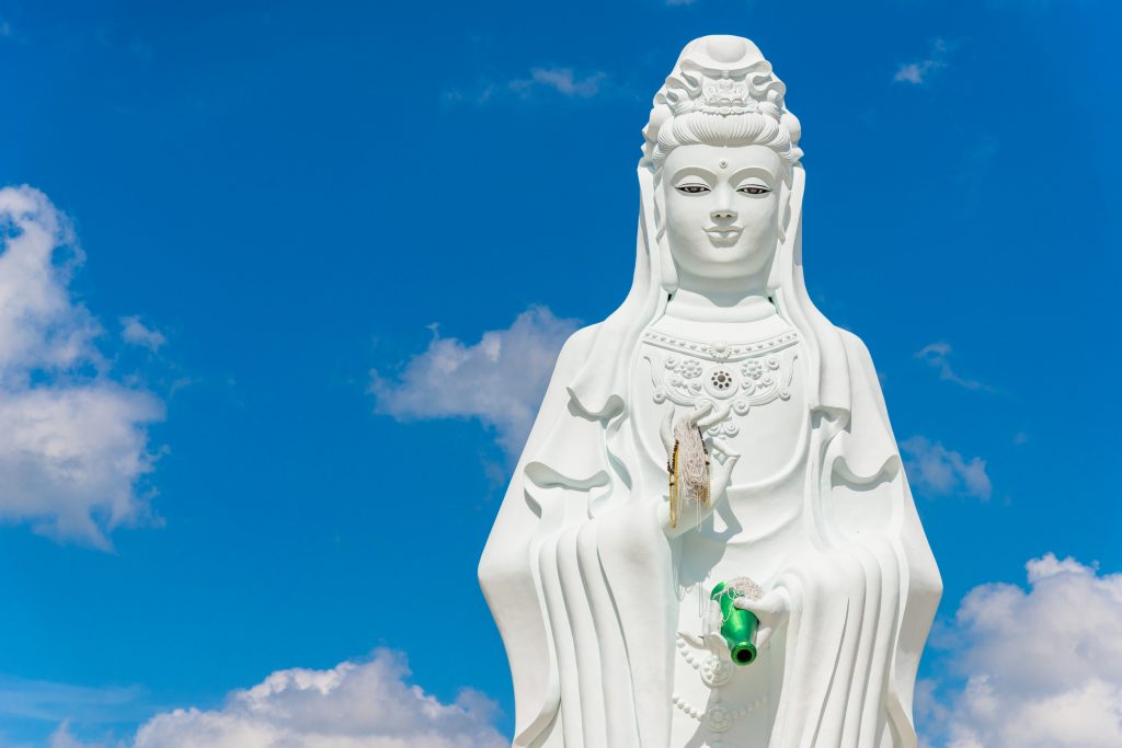 kuan yin goddess of mercy at Wat Suwan Khiri, Simmulate of Golden Shwedagon Pagoda, Ranong, Thailand.